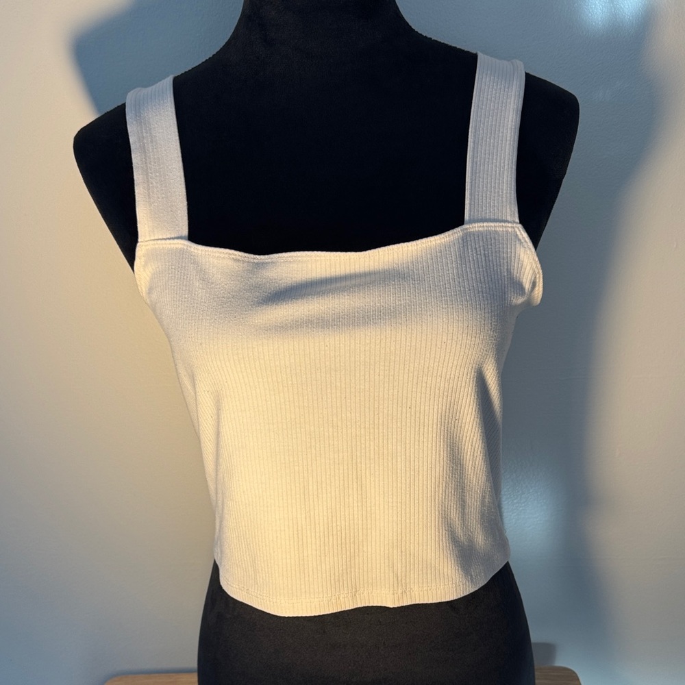 American Eagle Outfitters Cream Ribbed Crop Top